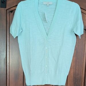 LOFT Short-Sleeve Lightweight V-Neck Cardigan in Mint
